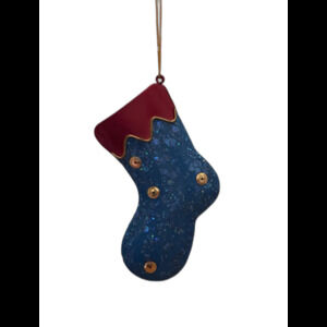 Christmas Tree Ornament Blue Metal Stocking Traditional Holiday Decor